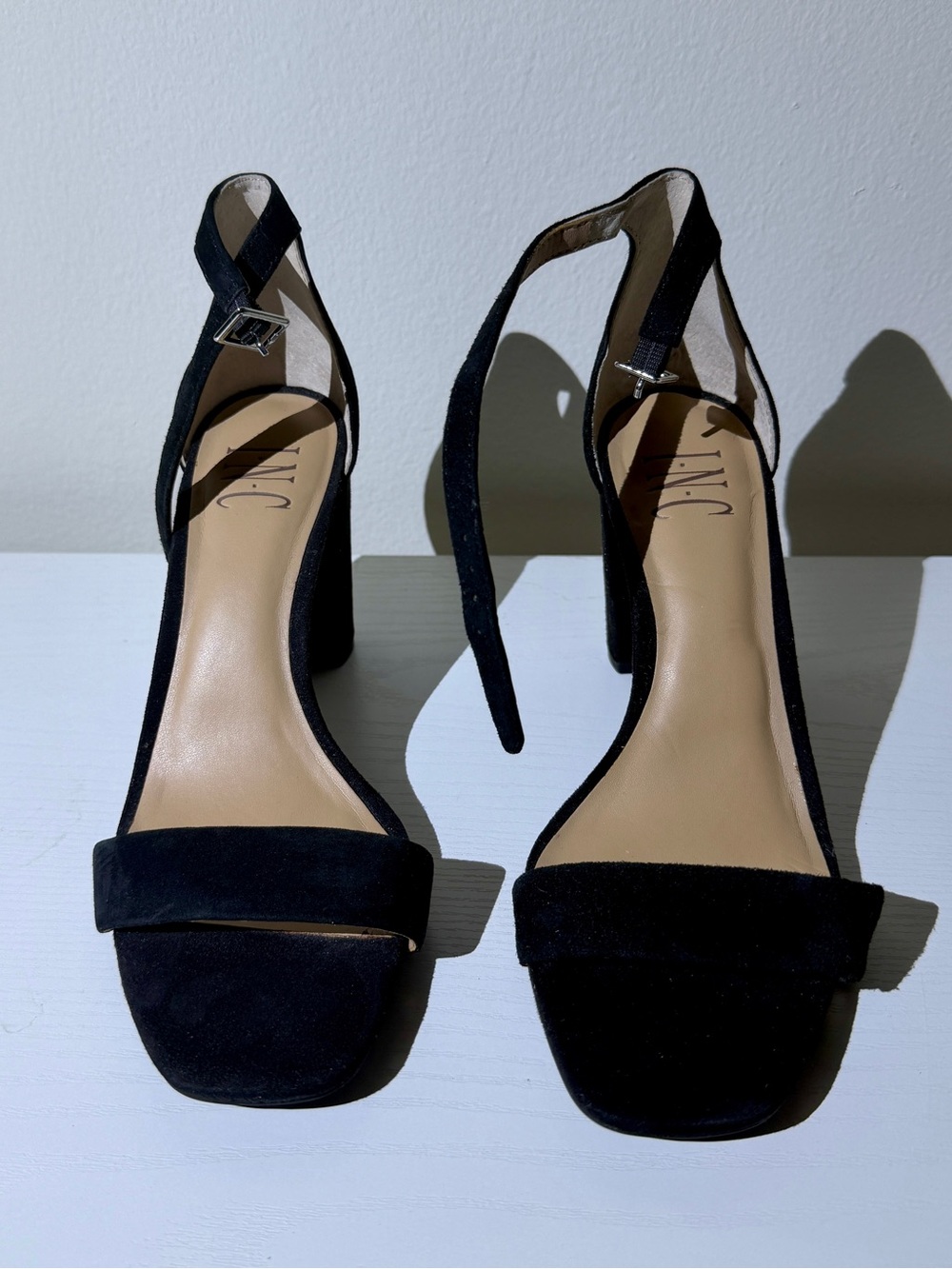 INC International Concepts Black Suede Block Heel Sandals